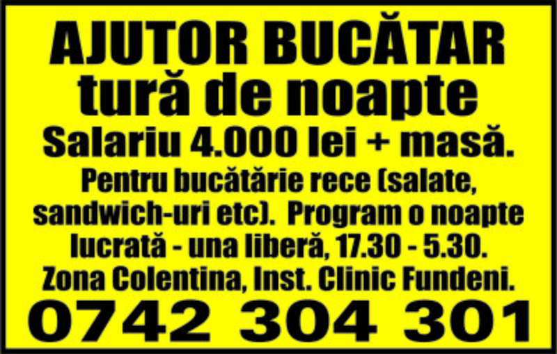 Ajutor bucatar tura de noapte,